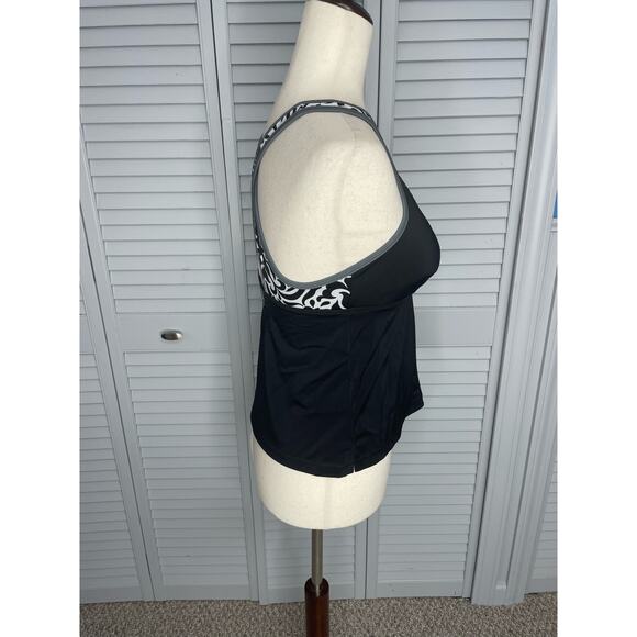 Lands' End black white gray tankini swimsuit top criss-cross back women's size 6 - Picture 2 of 5